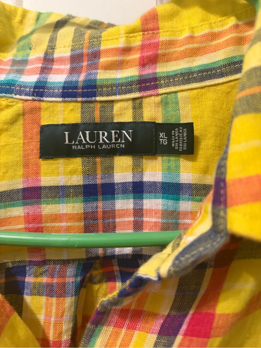 Lauren Ralph Lauren 100% Linen Vibrant Yellow Madras Plaid Tunic XL - Picture 4 of 11
